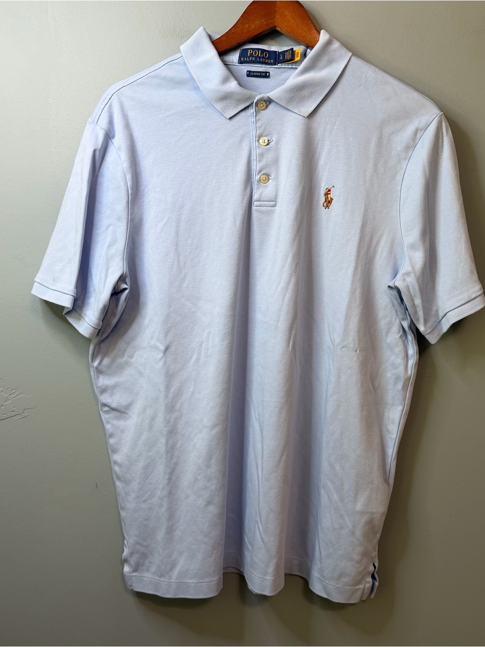Polo Ralph Lauren Men's Light Blue Classic Fit Cotton Polo Shirt Size Large - Picture 12 of 12